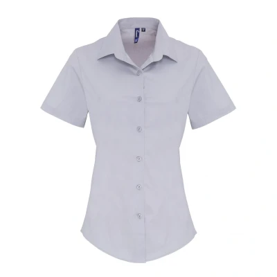 Image of Premier Womens/Ladies Stretch Short Sleeved Formal Shirt (Silver) Size Small