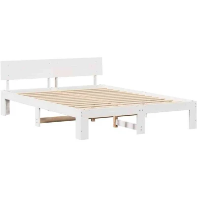 Image of vidaXL Bed Frame with Headboard White 160x200 cm Solid Pine Wood