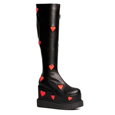 Image of LAMODA Women&#039;s Madly in Love Knee High Boot, Black Pu Red Heart, 7 UK