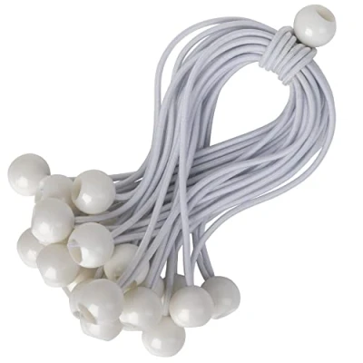 Image of PRETEX Bungee Cords with Balls Set of 25pcs x 23cm Universal Elastic Ball Ties Heavy Duty Bungees Perfect for Camping, Flag &amp; Tarpaulin Tie Downs White