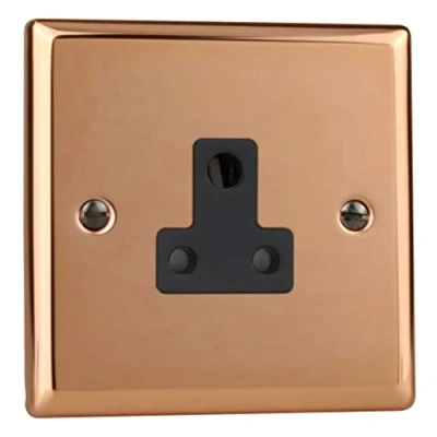 Image of Varilight XYRP5AB.CU 1 Gang Unswitched Socket Roundpin 5 Amp Polished Copper (Black Inserts)