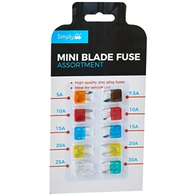 Image of Simply BF820 Mini Blade fuse Assortment Set of 10 Ideal for Vehicle Use, Pieces and 7 Types 5A 7.5A 10A 15A 20A 25A 30A Multi Function Car