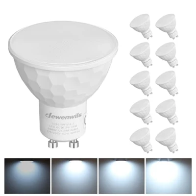 Image of DEWENWILS 10 Pack GU10 LED Bulb Dimmable, Cool White 6000K, 5W(50W Halogen Replacement), 120 Wide Beam Kitchen Spot Light Ceiling, 350LM Energy Saving for Lamp, Recessed Lighting Bathroom