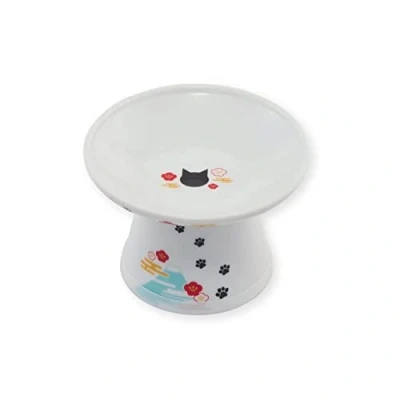 Image of Necoichi Extra Wide Raised Cat Food Bowl (Fuji Edition, Wide), White