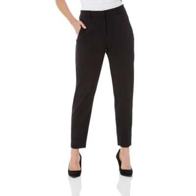 Image of Roman Originals Work Trousers for Women UK Ladies Office Smart Stretch Suit Pants Cigarette Straight Leg Tailored High Elasticated Waist Tapered Ankle Grazer Slim Regular Black (28 inch) Size 16