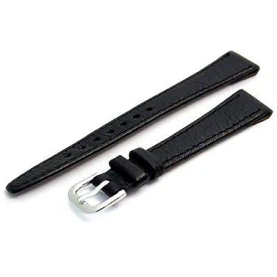 Image of Ladies Open Ended Watch Band Strap for vintage watches. Genuine Leather 10mm Black with Chrome (Silver Colour) buckle