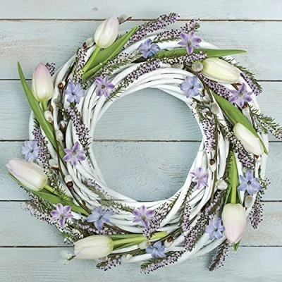 Image of Daisy 3 Ply Flowery Tissue Paper Napkins Serviettes for Decoupage Lunch 33cm x Pack of 20 (Spring Wreath)