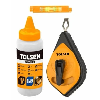 Image of Tolsen Chalk Line Reel Set Heavy Duty, Fast Rewind, Builders String Kit 30m (100ft)