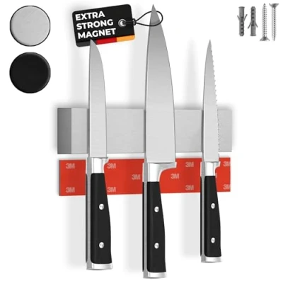 Image of Cucino Magnetic Knife Holder for Wall 25cm (10&quot;) incl. Self Adhesive Strip, Extra Strong Magnets Walls, Rack with Optional Installation Made of Stainless Steel