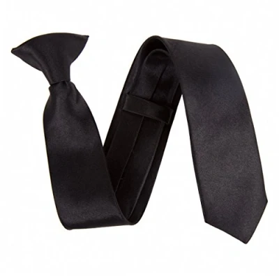 Image of Slim 2&quot; Satin Solid Colour Plain Safety Clip On Tie (Black)