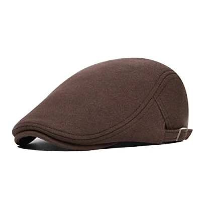 Image of BOTVELA Men Newsboy Cap Cotton Flat Ivy Gatsby Driving Hat (Brown)