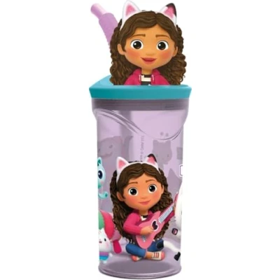 Image of Gabby’s Dollhouse 3D Kids Tumbler 360ml BPA Free Reusable Plastic Cup with Straw Cute Cartoon Drink Bottle for Girls Perfect Lunchbox, Parties &amp; Travel