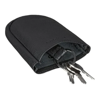 Image of STILORD &#039;Monty&#039; Key Case Leather with Ring and Fob Vintage Pouch Large for Women Men Holder in Genuine Leather, Colour:Black