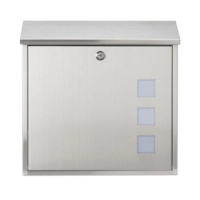 Image of Burg Wachter MB08ST Aire Wall Mounted Stainless Steel Lockable Weatherproof Post Box 37x36x11cm