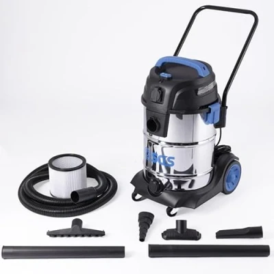 Image of SGS 40 Litre Stainless Steel Wet and Dry Vacuum Cleaner Powerful 1400W Suction, Power Tool Activation, Built In Drain Port, 360 Swivelling Casters