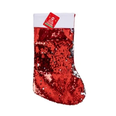 Image of AKEDE Christmas Stockings Stocking Red Large And White Reversible Sequin
