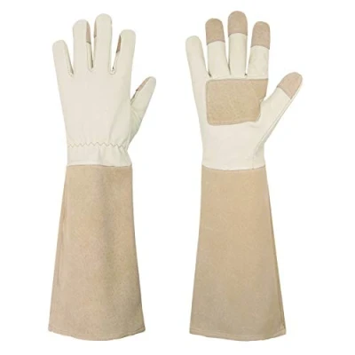Image of HANDLANDY Long Gardening Gloves for Men and Women, Pigskin Leather Rose Pruning Breathable &amp; Durability, with Thorn Proof Gauntlet Medium