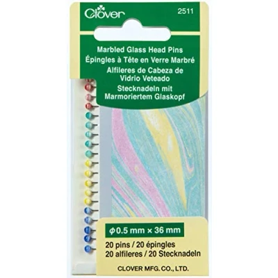 Image of Clover Marbled Glass Head Pins, Multi Colour, 11.5 x 6.3 0.4 cm