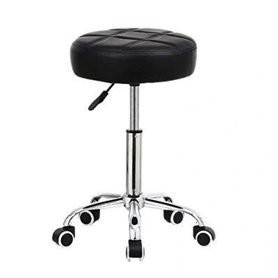 Image of KKTONER Round Rolling Stool Chair PU Leather Height Adjustable Shop Swivel Drafting Work SPA Salon Stools with Wheels Office (Black)