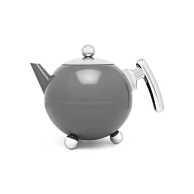 Image of Bredemeijer 101003 Teapot Duet Bella Ronde 1.2L, Cool Grey Chrome, Chromium Fittings, Stainless Steel, 1.2 liters