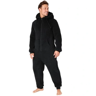 Image of CityComfort Adult Onesie for Men Teenagers Cosy Nightwear Hooded Fluffy Fleece Onesies M 3XL Lounge Wear Gifts Him (Black, XL)
