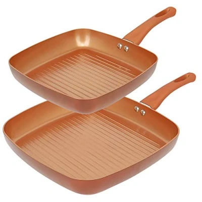 Image of URBN CHEF Forged Aluminium Ceramic Coated Grill Grilling Griddle Frying Pan Square Skillet (24cm &amp; 28cm 2 Piece Set)
