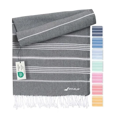 Image of hammam towel beach XXL made from 100% recycled cotton Quick drying Turkish towels, fouta, pestemal towels ideal as a blanket Anthracite 100x200cm Sultan