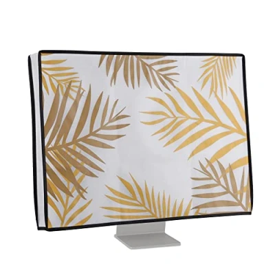 Image of kwmobile Computer monitor Cover Compatible with 20 22&quot; Palm Leaves Light Yellow/Honey Yellow/White