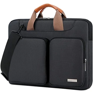 Image of Lacdo 360 Protective Laptop Shoulder Bag, 14 inch Computer Bag for New MacBook Pro M4/M3/M2/M1 Chips Max A3112 A3401 A3185 A2918 A2992 A2779 A2442 2024 2021, Messenger Black