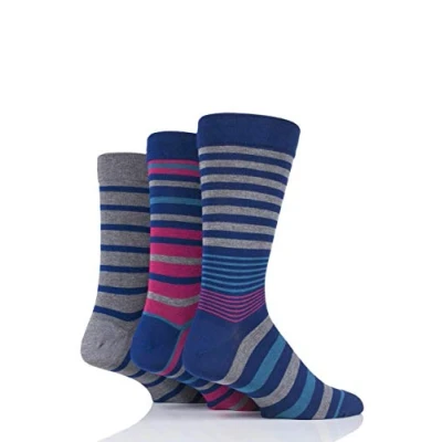 Image of 3 Pair Members Only Comfort Cuff Gentle Bamboo Striped and Plain Socks with Smooth Toe Seams Men&#039;s 7 11 Mens SOCKSHOP