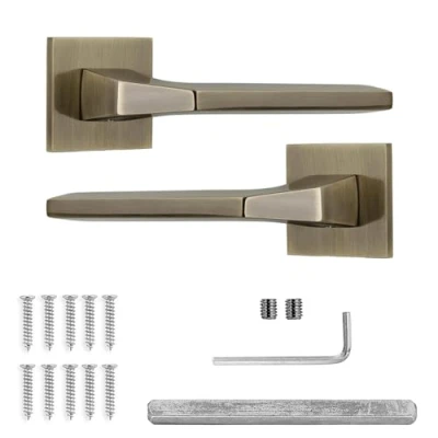 Image of Decoranddecor Antique Brass Door Handles Internal Aluminium Handle Sets for Wooden Interior Doors Bedrooms &amp; Bathroom Penta Range