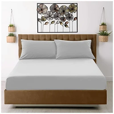 Image of GC GAVENO CAVAILIA Extra Deep, Non Iron Percale Fitted Sheet, Super Soft Plain Dyed Easy Care Bedding, Polycotton, Silver, King