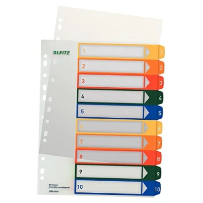 Image of Leitz A4 1 10 Index, PC Printable, Heavy Duty Plastic, White/Multicolour