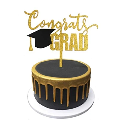 Image of Gold Acrylic Congrats Grad Cake Topper for 2025 Graduation Party Decorations