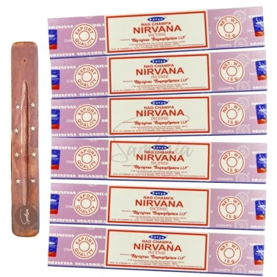 Image of Satya Nag Champa Nirvana incense sticks x6 pack with SAMASIA holder Used for Aromatherapy, Spa, Yoga, Weddings, Meditation, Healing, Positivity and Relaxation