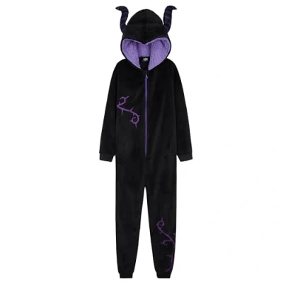 Image of Disney Stitch Onesie for Kids Fleece Pyjamas Lounge Wear Eeyore Minnie Mouse Gifts (11 12 Years, Black Maleficent)