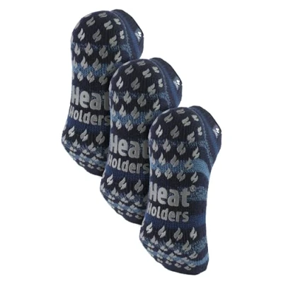 Image of HEAT HOLDERS 3 Pair Multipack Mens Low Cut Ankle Thermal Slipper Socks for Winter (6 11, Blue Stripe)
