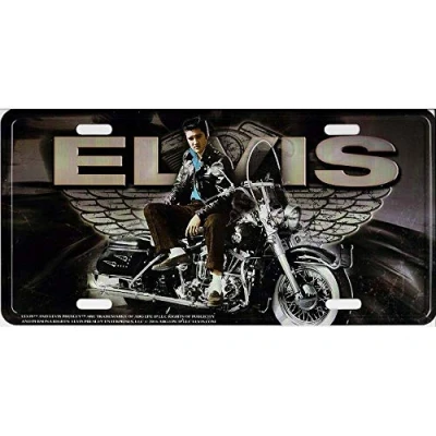Image of Elvis On Motorcycle With Wings Metal License Plate