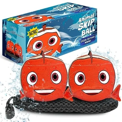 Image of Activ Life The Ultimate Skip Ball: Summer Fun Guaranteed Water Bouncing Ball, A Must Have Beach, Lake, and Pool Companion for All Ages, Create Memories with Friends &amp; Family, 2pack, Clown Fish