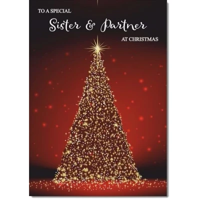 Image of doodlecards Sister and Partner Christmas Card Red Tree Medium Size for &amp; with Plain Envelope