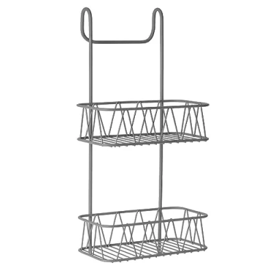 Image of HOMION Over Shower door Screen Caddy Hanging Bathroom Organiser Rack Storage Tidy (2 Tier Grey)