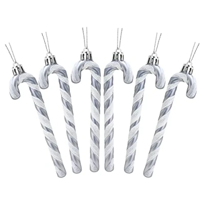 Image of Christmas Concepts® Pack Of 6 130mm (5.2&quot;) Glitter Candy Cane Tree Decorations (Graphite)