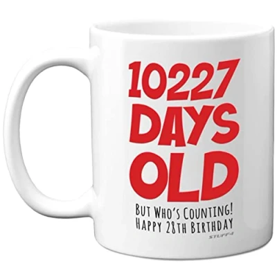 Image of 28th Birthday Mug Gift for Men Women Him Her 10227 Days Old Funny Adult Twenty Eight Eighth Happy Present Brother Sister Son Daughter Cousin, 11oz Ceramic Dishwasher Safe Mugs