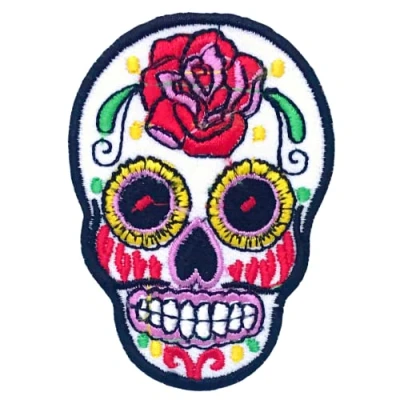 Image of Rose Skeleton Sugar Skull Day of The Dead Mexico Iron on Sew Embroidered Patch