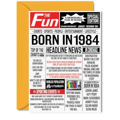 Image of 40th Birthday Cards for Women Men Born In 1984 Newspaper Happy 40 Card Dad Mum Aunt Uncle Vintage Retro Back 1984, 5x7 Inch Forty Fortieth Bday Greeting