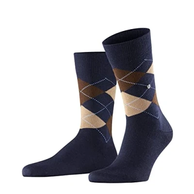 Image of Mens 1 Pair Burlington Edinburgh Virgin Wool Argyle Socks Navy / Browns 6.5 11