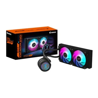 Image of GIGABYTE AORUS WATERFORCE II 240 AIO Liquid CPU Cooler 2x120mm ARGB Fans, slide in interlocking mechanism, DAISY CHAIN, Intel LGA 1851 and AMD AM5 Compatible