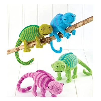 Image of King Cole Double Knit DK Knitting Pattern to Chameleon Soft Toys in 2 Sizes (9162)