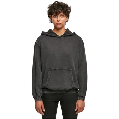 Image of Build Your Brand Women&#039;s Ladies Acid Washed Oversize Hoody Hooded Sweatshirt, Black, L