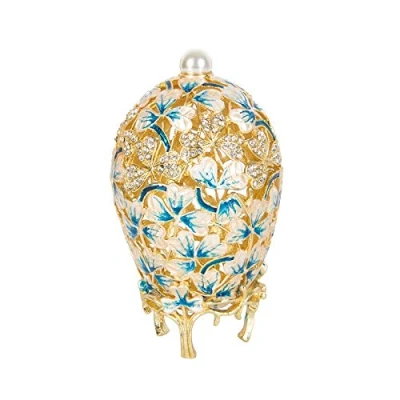 Image of QIFU Vintage Hand Painted Easter Egg Style Hinged Enamel Trinket Box, Unique Gift for Family